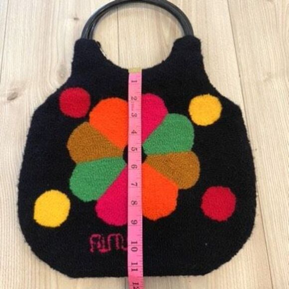 Handmade felted embroidered wool retro handbag with double ring handles. 60’s/70 - Picture 4 of 5